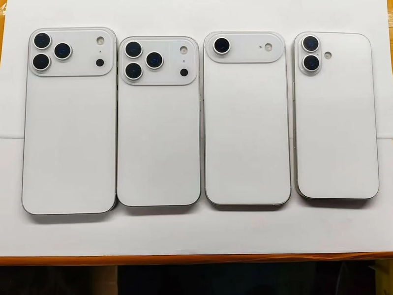 Сравнение размеров и дизайна четырёх моделей iPhone 17: стандартная версия, Plus, Pro и Pro Max